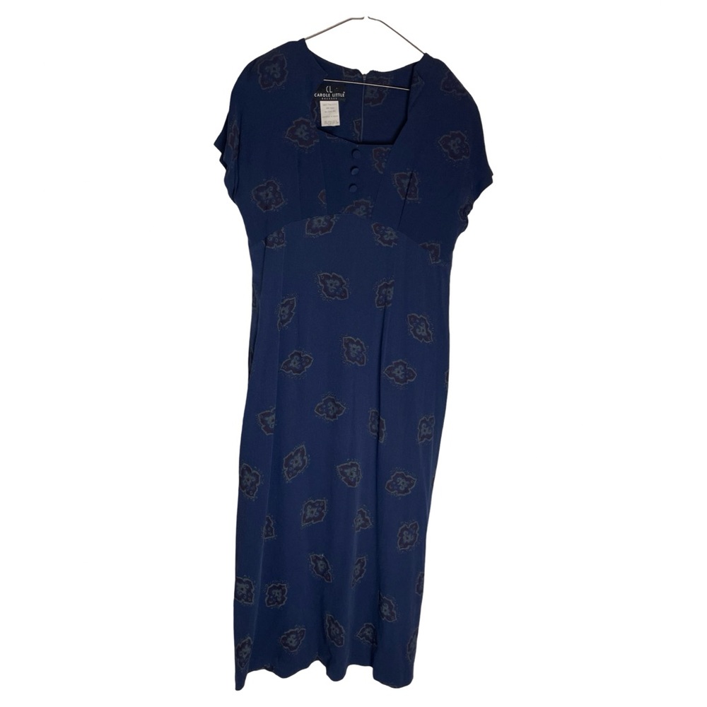 Vintage 80s Carole Little Eclectic Navy Maxi Dress Size M / L